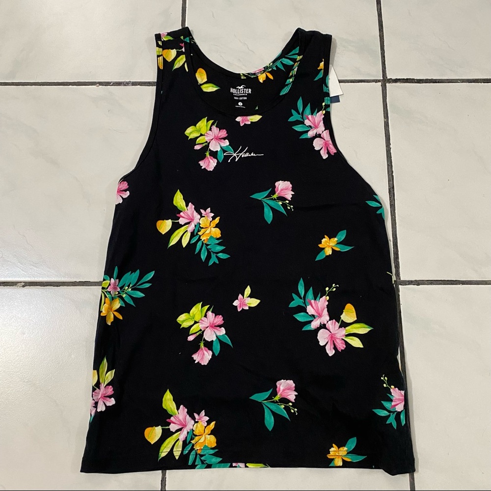 Hollister; Black Neon Tropical Flower Tank Top Sleeveless - Picture 7 of 7